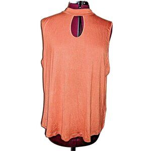 Extra Touch Women’s Top 2X Orange Keyhole Neck Sleeveless Plus Size Blouse